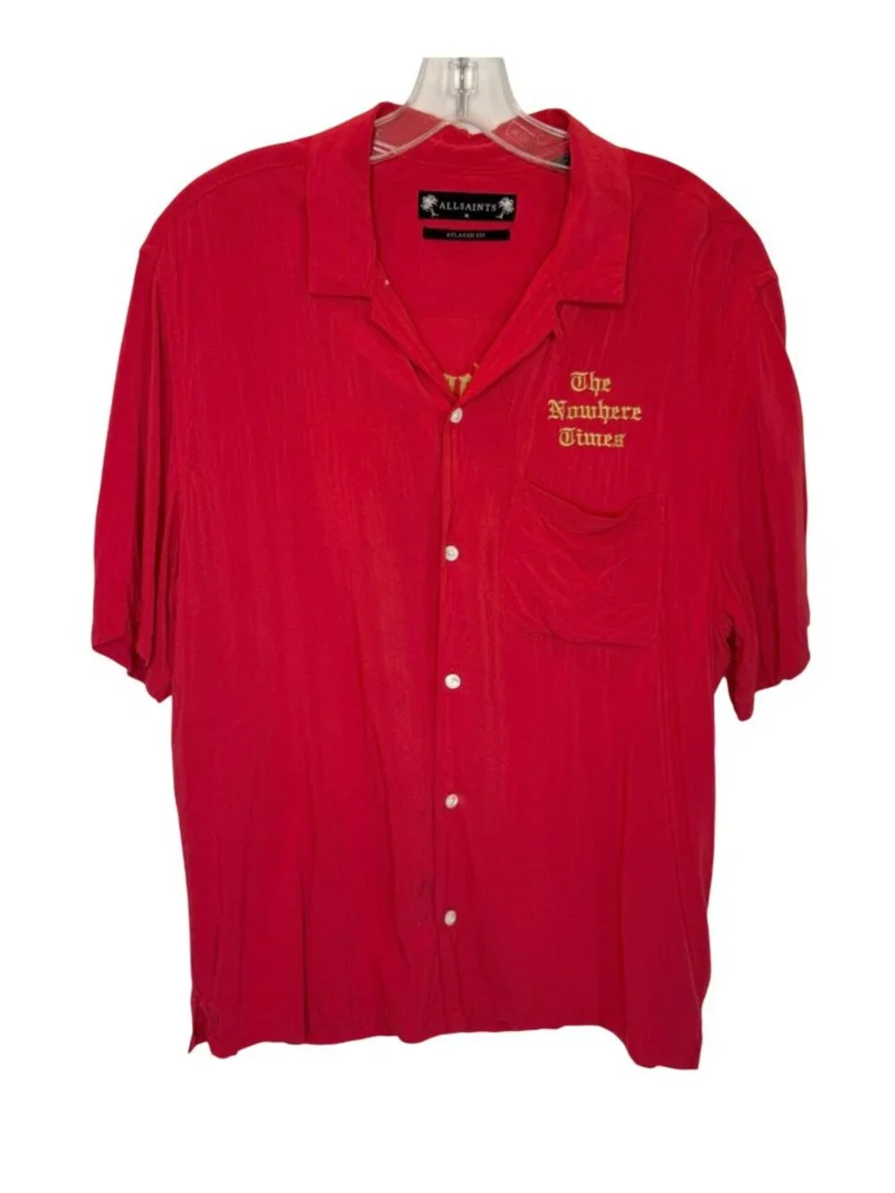 Allsaints The Nowhere Times RELAXED Fit Camp Shirt In Flash Red - Size M